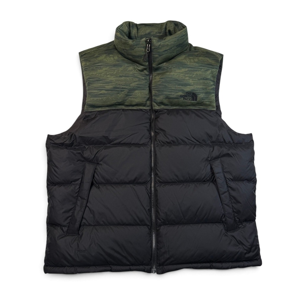 The North Face Nuptse 700 Down Puffer Vest Mens XL Black Green Camo NF00C760
